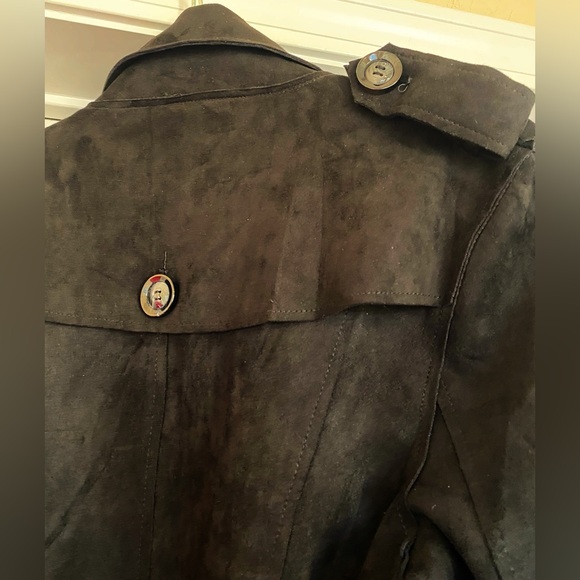 EUC Yira Lightweight Black Faux Suede / Neoprene Trench Coat in Size Large - Picture 7 of 9